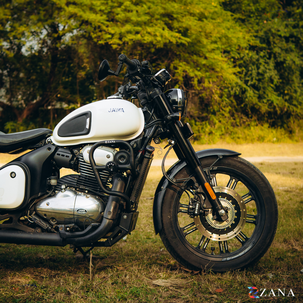 Zana- Crash Guard With Slider T-2 For Jawa Bobber 42 (Mild Steel, Black)